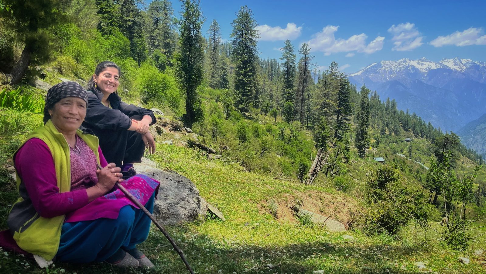 Khushi with a local community member